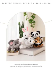 Plush animal slap bracelet detail view, cute cartoon tiger elephant panda plush toy gift.
