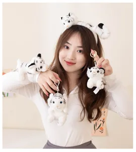 Cute white tiger plush headband and keychain toy set, soft stuffed animal accessories.