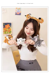 Plush animal slap bracelets and cute headband set, soft toy fashion accessories for kids.