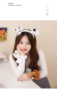 Cute plush tiger headband and wristband set, soft animal hair hoop for kids and daily wear.