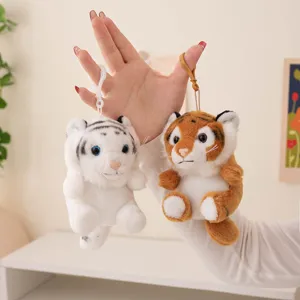 Cute plush tiger keychain pair, soft stuffed animal keyring toy for kids gifts and bags.