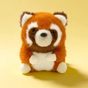 Cute red panda plush toy desk companion stuffed animal soft ornament for room decoration