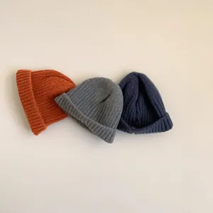 Kids knit beanie hat set children autumn winter fisherman cap warm casual solid colors pack