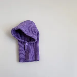 Kids knitted balaclava winter warm solid color hooded scarf cute baby solid neck warmer hat