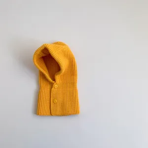 Kids winter solid knit balaclava hooded scarf warm baby cap cute toddler headwear