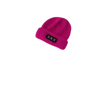 Kids winter warm knit beanie hat magenta cute children wool cap daily wear casual headwear