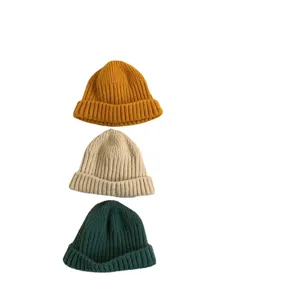 Children's knitted beanie hat, autumn winter warm melon hat, cute solid color wool cap