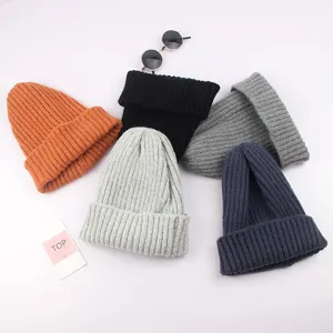 Set berretto in maglia tinta unita bambino inverno caldo morbido elastico cappello dettaglio
