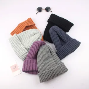Bambini colore unito berretto lavorato a maglia inverno caldo lana cappello casual