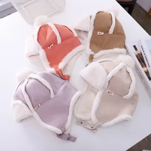 Kids winter warm plush ear-flap hat thick cozy cute thermal trapper cap for toddlers children