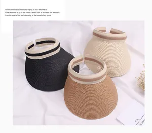 Children summer straw sun visor empty top hat large brim breathable anti UV beach hat
