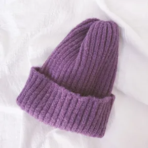 Children solid color knitted beanie hat, warm soft winter ribbed pull-on hat for kids.