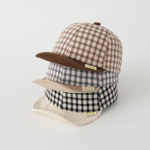 Cute plaid baby baseball cap set with soft brim, infant sun hat for spring and autumn.