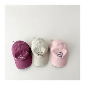 Kids Cotton Baseball Cap Vintage Letter Embroidery Distressed Ripped Sun Hat Adjustable Spring Autumn Casual Hat