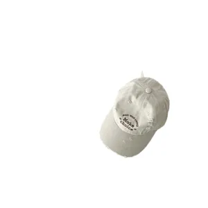 Children vintage distressed baseball cap with cute embroidered letters and sun protection.