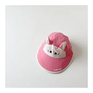 Detailed view of the cute pink baby sun hat with cat ears, wide brim, and quick-dry fabric.