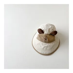 Details of cute quick-dry kids sun hat, baby bucket hat with cute animal ears for summer.