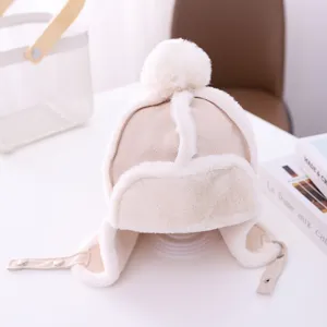 Kids winter warm plush earflap hat toddler fluffy bomber cap cute pompom fleece hat