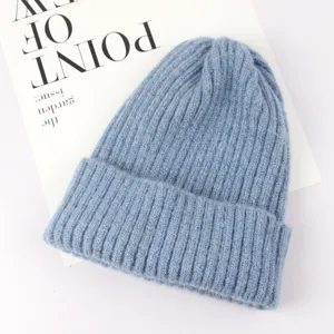 Bambino Colore Unito Cappello In Maglia Inverno Caldo Pull-On Cappello Blu Stile