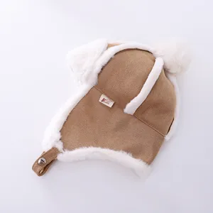 Kids winter warm plush earflap hat, thickened fleece-lined casual trapper cap for toddlers.