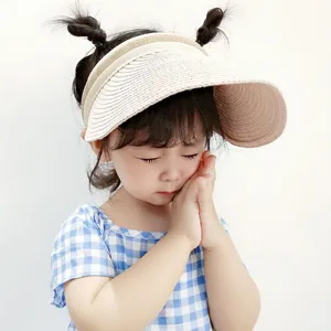 Children summer sun visor straw hat large brim cute kids beach sun protection hat outdoor
