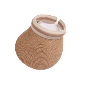 Kids summer straw sun visor hat, wide brim empty top sun protection hat for boys and girls.