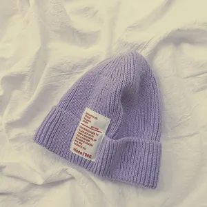Berretto in maglia per bambini tinta unita inverno cappello caldo con etichetta lettera.