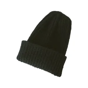 Kids winter warm solid color knitted beanie hat soft cozy daily wear cute black cap fashion
