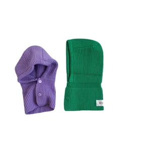 Kids knitted balaclava winter warm solid color hooded scarf cute baby fashion hat set