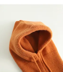 Kids knitted hooded scarf winter warm thick wool balaclava cap orange cozy daily wear