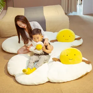 Cute fried egg lazy tatami floor mat cushion plush toy bedroom home decor cozy soft rug