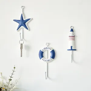 Gancho de Pared de Resina Mediterráneo Elemento Marino Estrella de Mar Ancla Concha Colgador Creativo para Decoración de Sala de Estar Baño