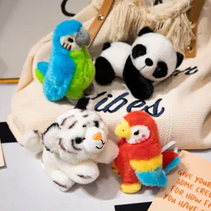 Set de juguetes de peluche lindos con panda, tigre y loros muñecos de animales suaves.