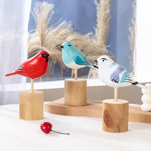 Nordischer Stil Massivholz Vogel Baumstamm Ornament handbemalt kleine Tischdekoration