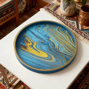 Creative Painted Wooden Storage Tray European Style Round Decorative Serving Tray For Tea Living Room Home Decor