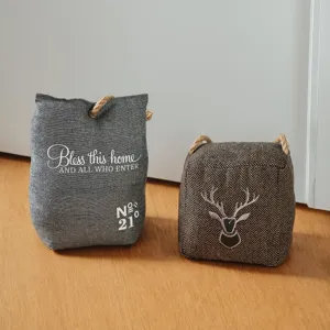 Creative fabric doorstop set with lovely embroidery and rope handle for home decoration.