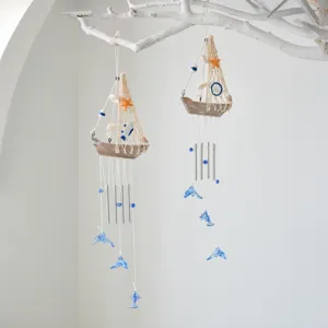 Campana de viento velero estilo mediterraneo decoracion colgante de madera marina