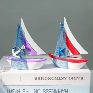 Mediterranean style iron sailboat model desktop decoration, nautical ornament for home room.