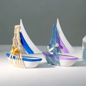 Mediterranean style sailboat model desktop ornament for living room home interior decor.