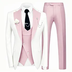 Men's Slim Fit 3-Piece Suit Set Formal Business Tuxedo Wedding Party Jacket Vest Pants Set Polyester Viscose Blend Suits