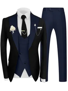 Costume homme 3 pieces smoking mariage affaires veste gilet pantalon ensemble noir bleu