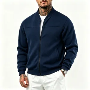 Stijlvolle marineblauwe bomberjack voor heren, casual jas met rits voor herfst en winter.