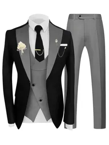 Détails du costume classique pour homme à trois pièces avec veste et pantalon élégants.