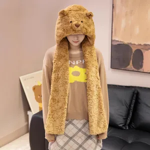 Lindo sombrero bufanda de orejas de oso de peluche invierno cálido grueso a prueba de viento