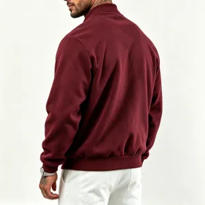 Heren casual bordeauxrode bomberjack, stijlvolle herfst winter fleece gevoerde jas voor men.