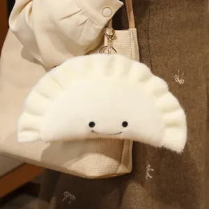 Cute dumpling plush toy bag charm, soft white stuffed cartoon food pendant for daily use.