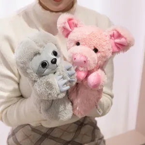 Soft plush animal hand puppet set, cute sloth and pig toys for interactive storytelling kids.