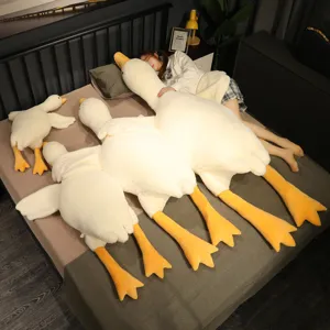 Giant white goose plush toy pillow, soft cute stuffed animal doll for bedroom bed decoration.