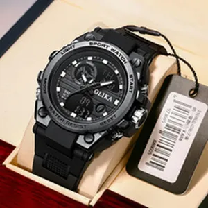 Multifunctional sport smart watch with waterproof resin strap and dual display dial for men.