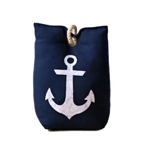 Mediterranean fabric door stopper with anchor design, heavy decorative home door block.
